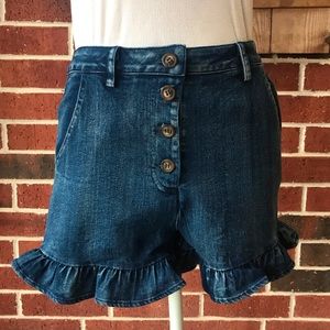 Blue Jean Shorts with Ruffle Trim